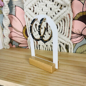 Black‎ & Gold Hoop Earrings | Glass Beads | Modern Chic Dangle | Women’s